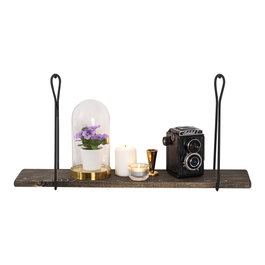 Hanah Home Estantería de Pared con Madera de Abeto y Metal, Negra y Nogal Oscuro, 60x27x15cm